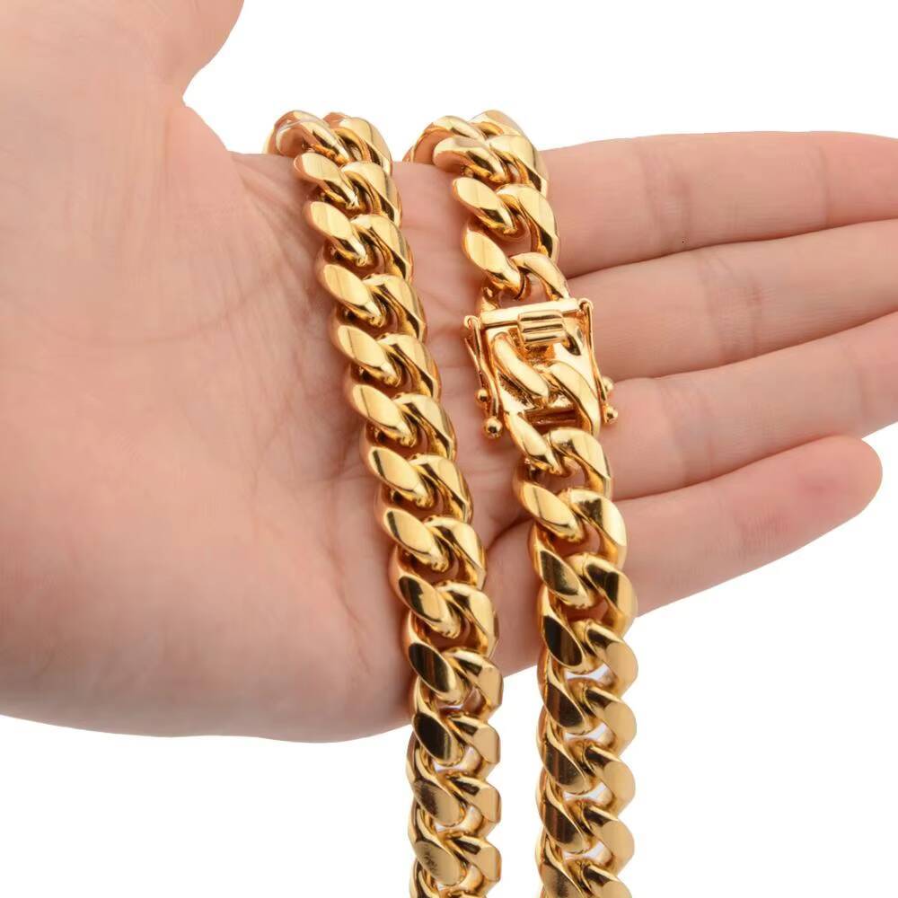 Custom Stainless Steel Jewelry Gold Plated Miami Cuban Link Bijouterie Hip Hop Necklace Men Punk Curb Chain Butterfly Clasp