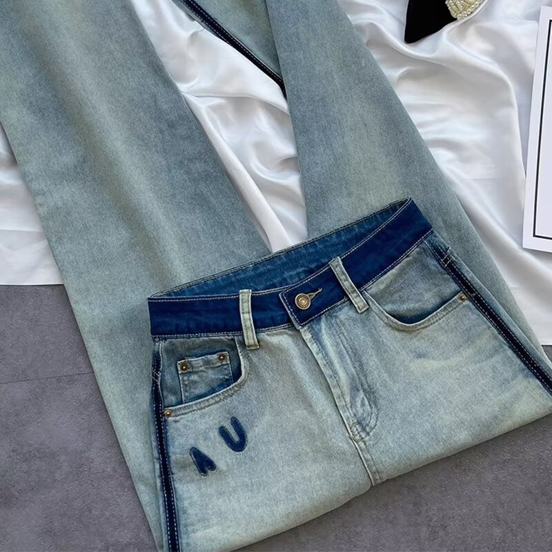 Womens High Waisted Jeans for Women Contrasting Letters Loose Fit Straight Leg Baggy Pants Z260313