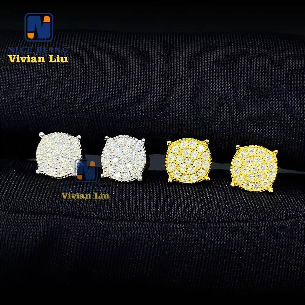Hot Selling Women Vvs Moissanite Luxury Diamond Fashion Jewelry Gold Plated 925 Sterling Silver Hip Hop Earrings