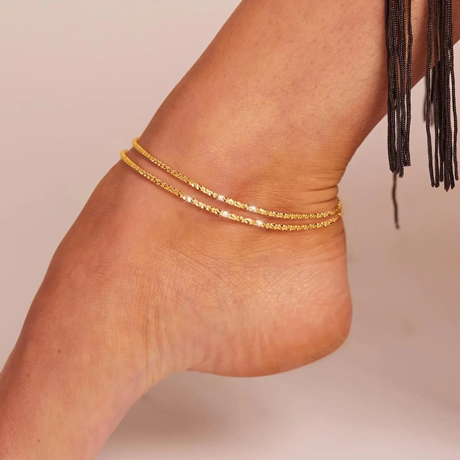 Gold Silver Plated Ankle Bracelets for Women Waterproof Anklet for Women Adjustable Figaro Beaded Anklet Beach Jewelry for Women 250812
