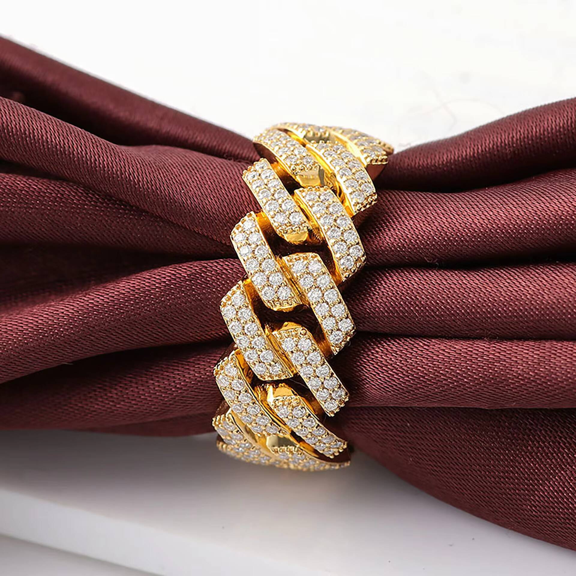 2025 new 14k Full Diamond Moissanite Ring Light Luxury Cuban Style Mens Ring