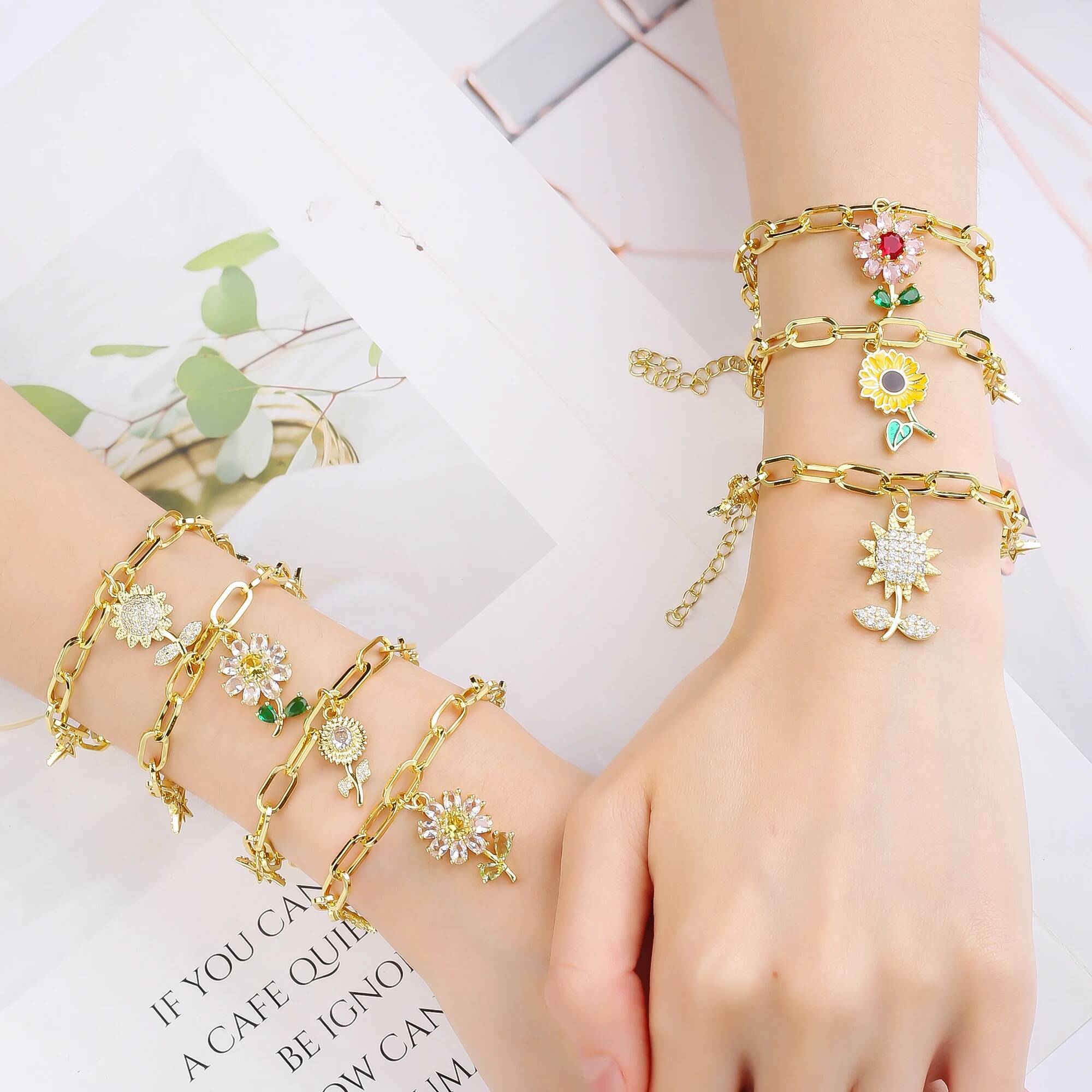 Full Crystal Suower Botanical Zirconia Star Adjustable Bracelet for Woman Party Good Luck Jewelry Girl Gift