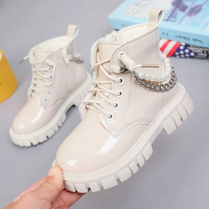 Girlss Fashionable Pearl Chain Boots 2025 Autumn/Winter New Arrival Single Boot Princess Leather Shoes Soft Bottom Black ShoesXJ250812