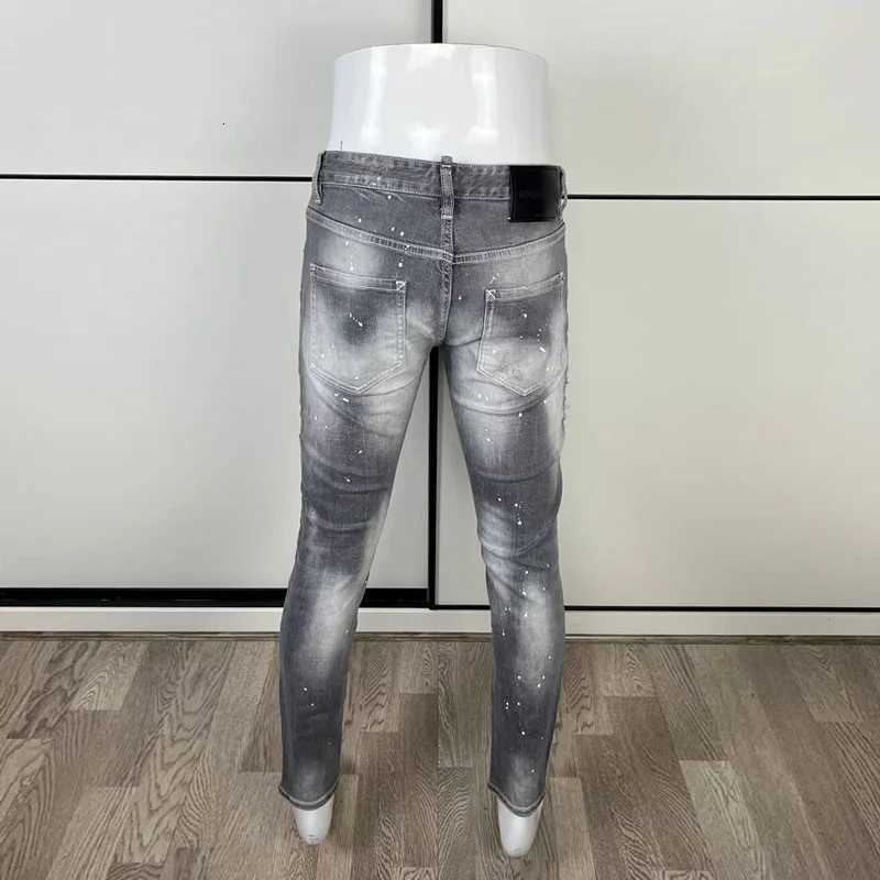 Latest designer high street fashion new mens jeans painted elastic slim fit washed vintage gray jeans hip-hop brand pants for men X250812