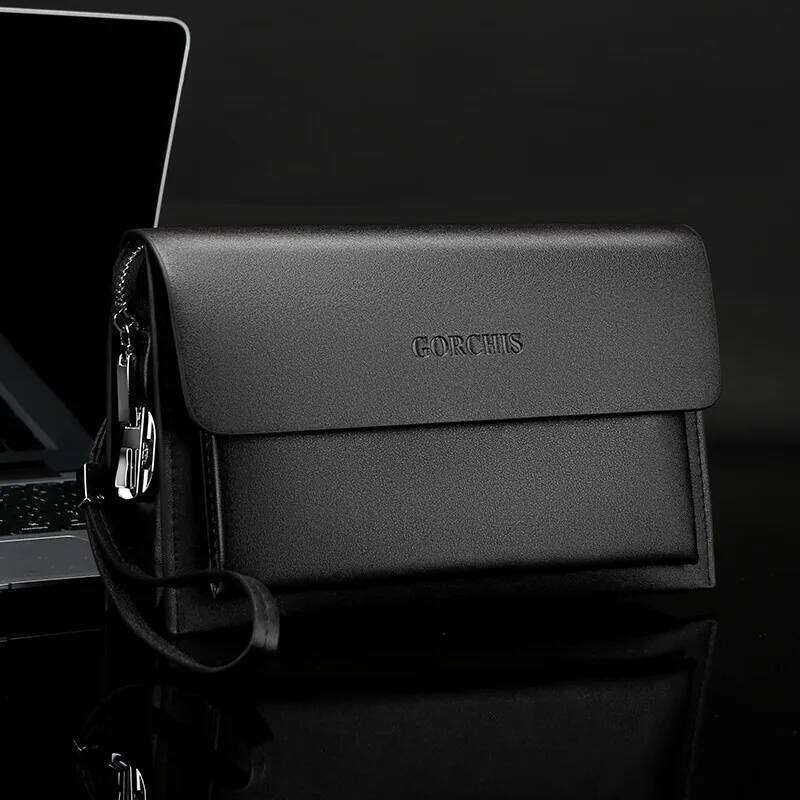 Solid color men's business handbag large capacity wallet card designer bag High quality clutch sacoches hommes