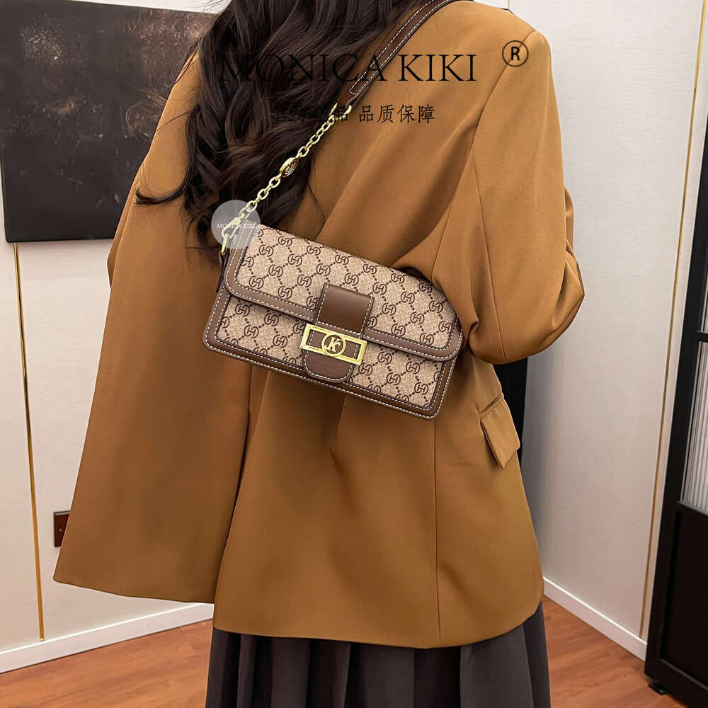 Chain Monica Qiqi Flap Color-Block Monogram Gray Small Square Bag for Women 2025 New Single Shoulder Crossbody