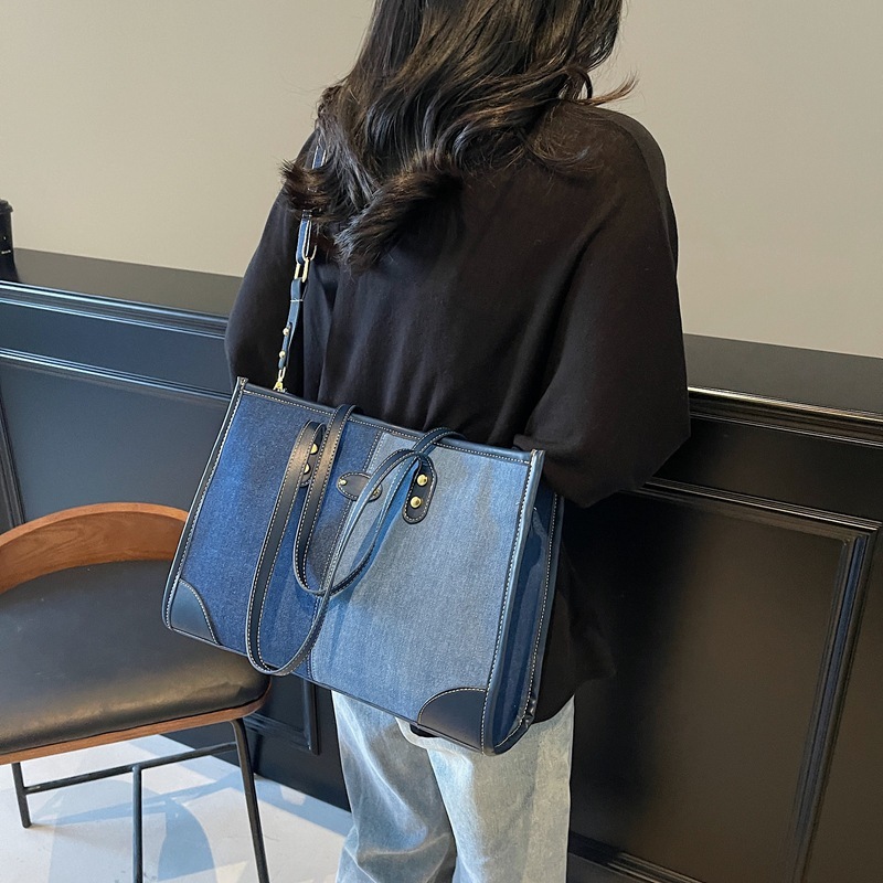 Korean Style Trendy Handbag for Women Spring Summer New Fashion Denim Single Shoulder Crossbody Commuting Casual Tote Bag
