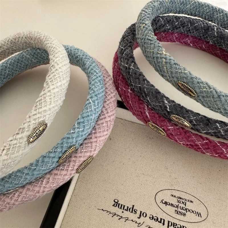 Woolen Plaid Narrow Edition Hair Band Elliptical Gold Label Korean Texture Band Hair Hoop Daily Versatile Hair Accessories X250812