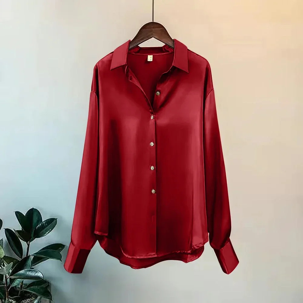 FIGOHR Elegant Office Lady Shirts Blouses Female Dark Purple Shirt Spring Korean Long Sleeve Button Casual Summer Fashion Shirts 250811