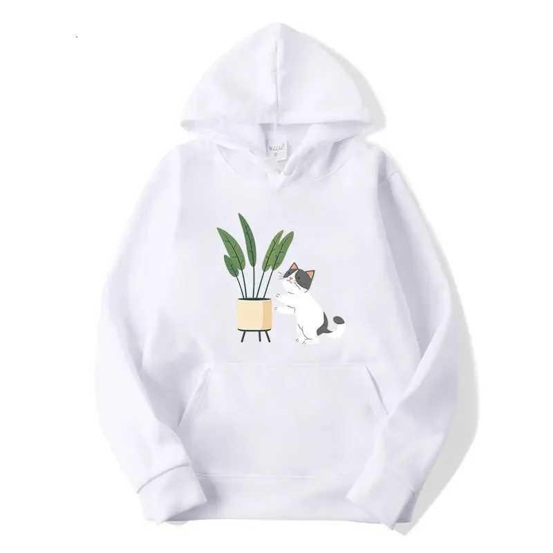 Teens Cute Cat and Plant Print Hoodies Casual Couple Hip Hop Streetwear Spring Long Sleeve Hoody Sweatshirts Y250811