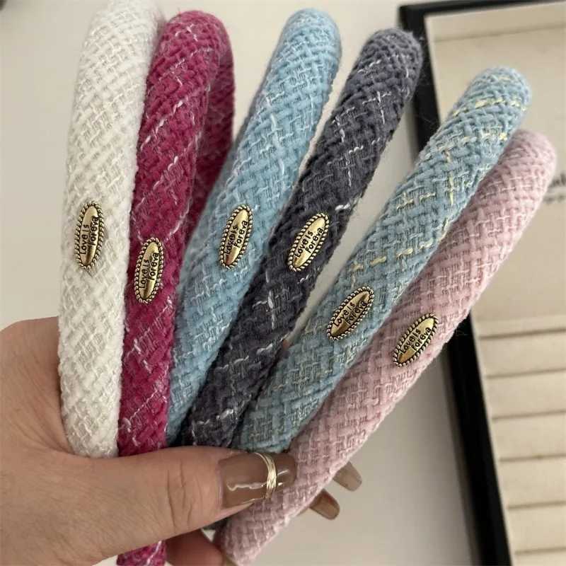 Woolen Plaid Narrow Edition Hair Band Elliptical Gold Label Korean Texture Band Hair Hoop Daily Versatile Hair Accessories X250812
