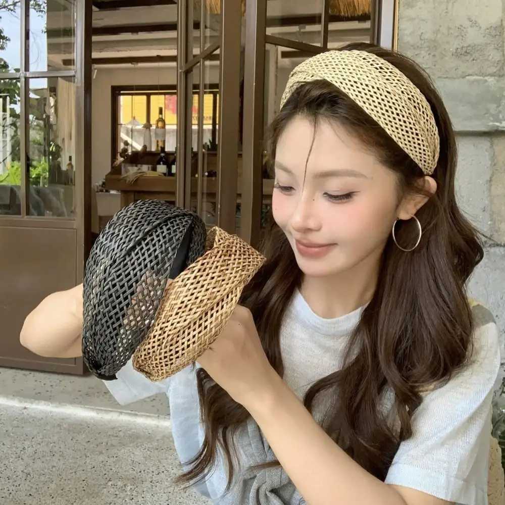 Bohemian Style Straw Band Weaving Cross Knotted Hair Band Wen Girl Handmade Wide Band Travel Holiday Hair Accessories X250812