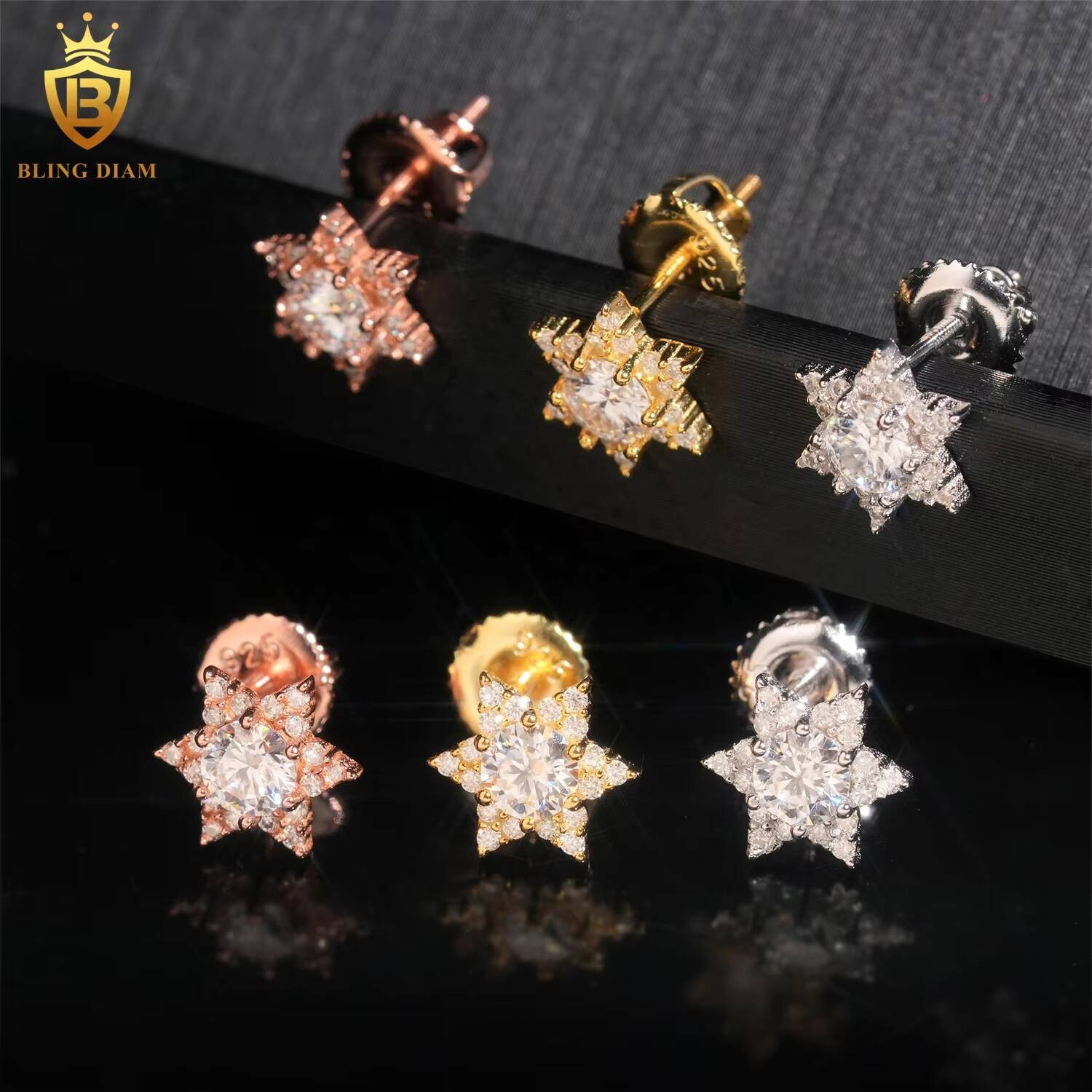 Hot Sale Custom 925 Sterling Silver Stud Earrings VVS Moissanite Iced Out High Demand Moissanite Jewelry