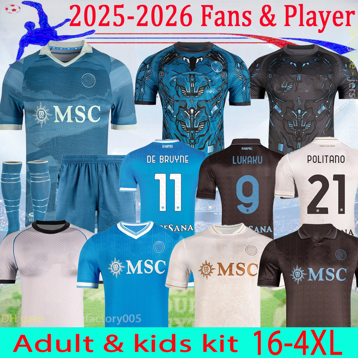 25 26 DE BRUYNE Naples Special soccer jerseys 2025 McTOMINAY napoli home away Fans player NERES Adults and kids kit LUKAKU football shirts 16-4XL
