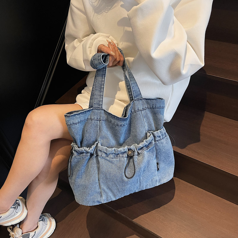 Denim Women New Summer Versatile Casual Shoulder Wrinkled Large Capacity Tote Bag