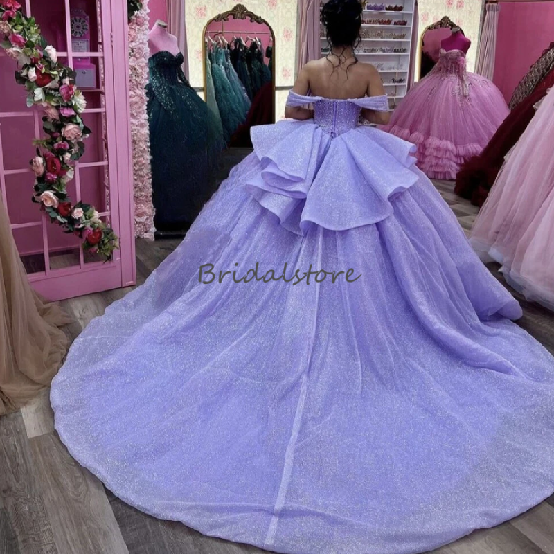 Sparkly Lilac Quinceanera Dress 2025 Beaded Off Shoulder Princess Vestido Xv Anos A Line Birthday Sweet 16 Dress Chic vestido debutante 15 anos