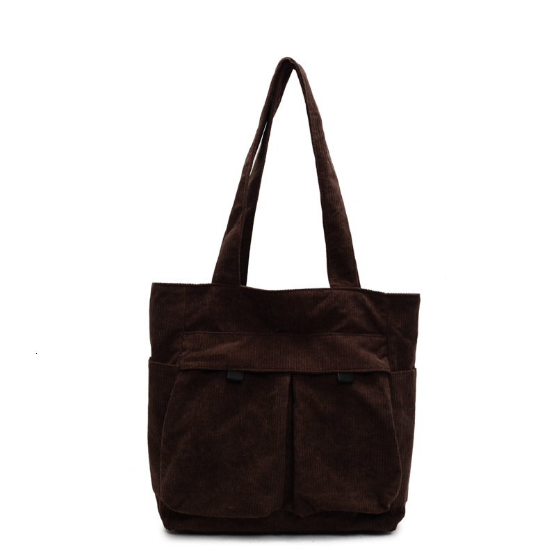 Casual Large Capacity Single Shoulder Corduroy Commuting College Student Class Tote Bag Korean Style Artistic Handbag