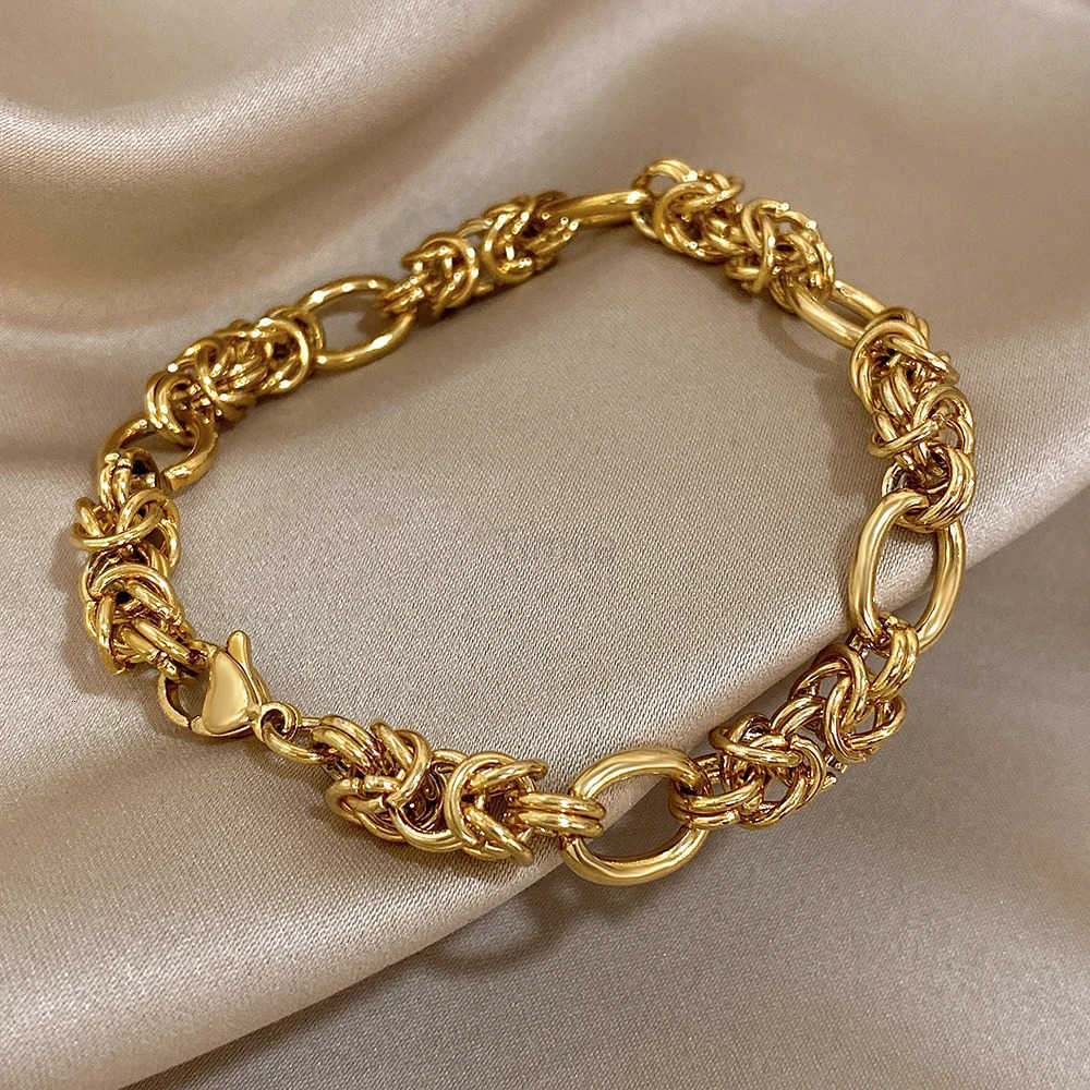316L Stainless Steel Twisted Bracelets Bangles for Women Trendy Chunky Gold Plated Wrist Chain Bracelet Waterproof Jewelry U250812