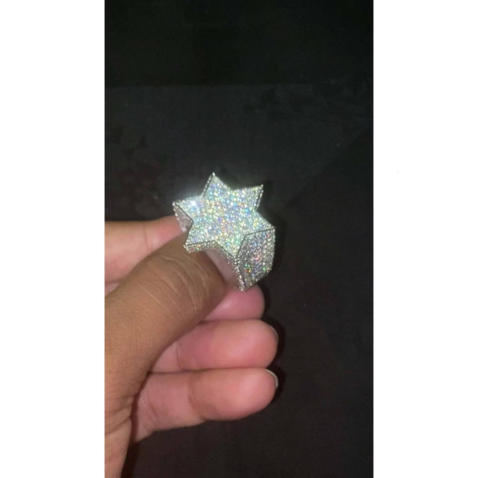Full Iced Star Shape VVS Moissanite Ring 925 Silver Champion Hip Hop Bust Bling Ring for Men Passes Diamond Test