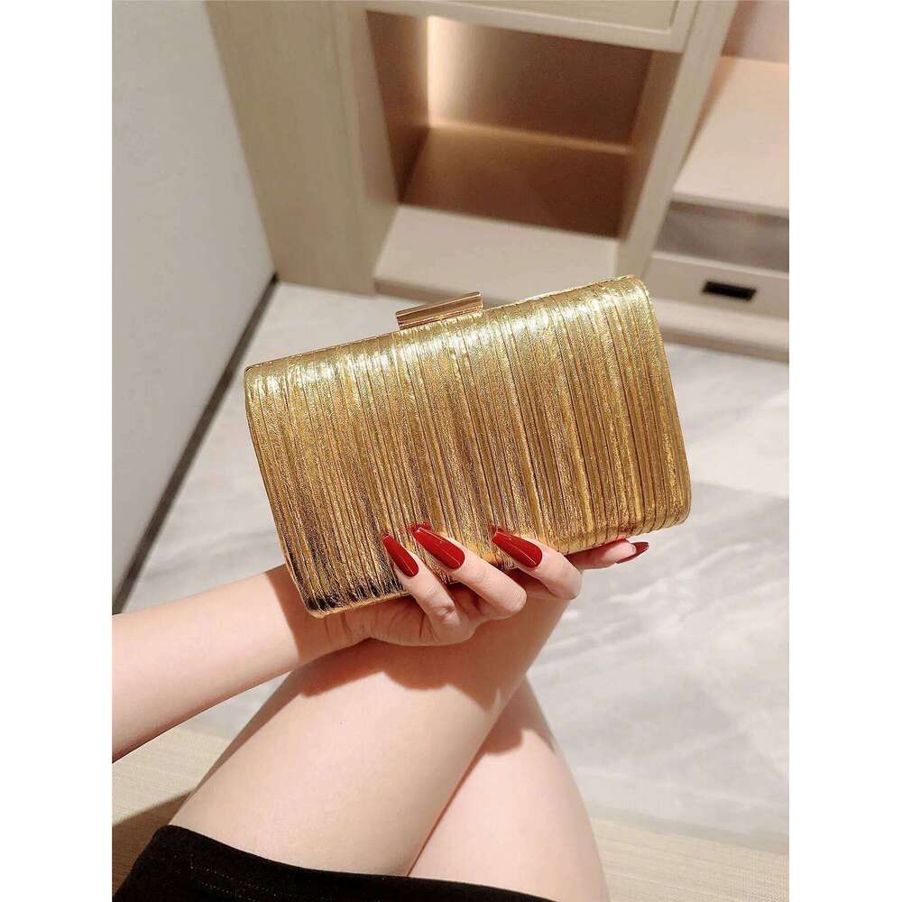 Designer Bags Cross-Border New High-End Dinner Pu Clutch Metal Brushed Texture Banquet Dress Bag For Women Luxury Bag