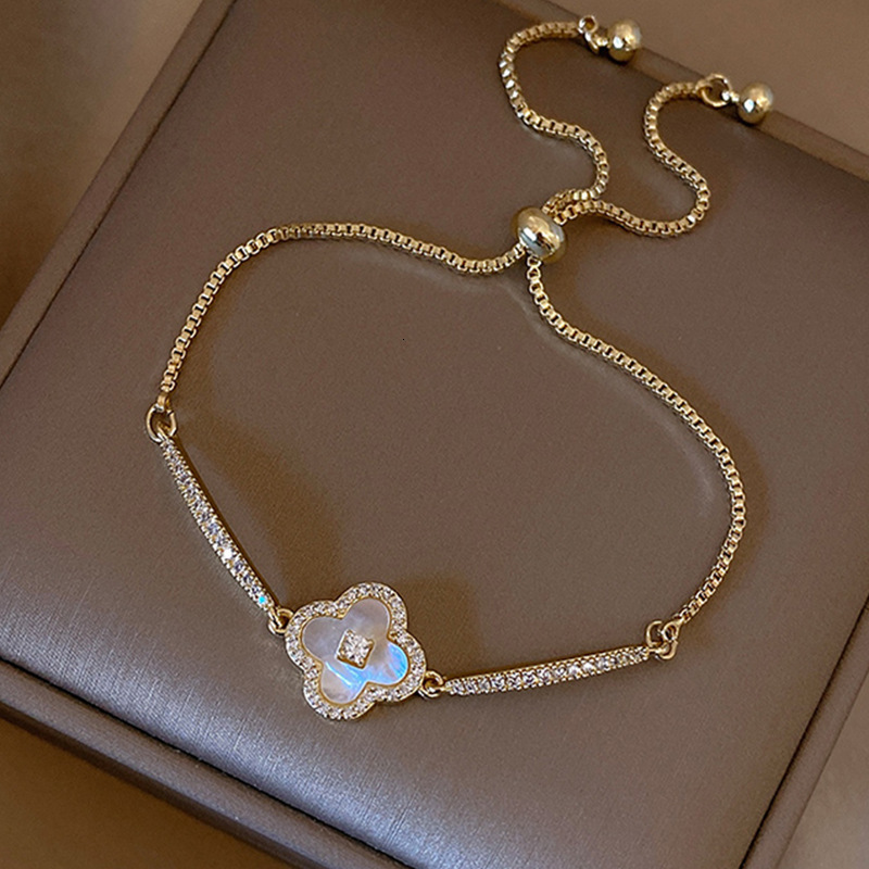 Real Gold Plated Zircon Mother-of-Pearl Light Elegant Bracelet Niche Fashion High-End Feel Women's Jewelry