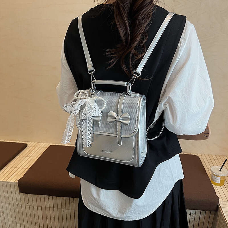 New Niche Design Small Backpack Korean Style Casual Outdoor Handbag High-End Simple Double Shoulder Bag-with Lace & Pearl Decoration