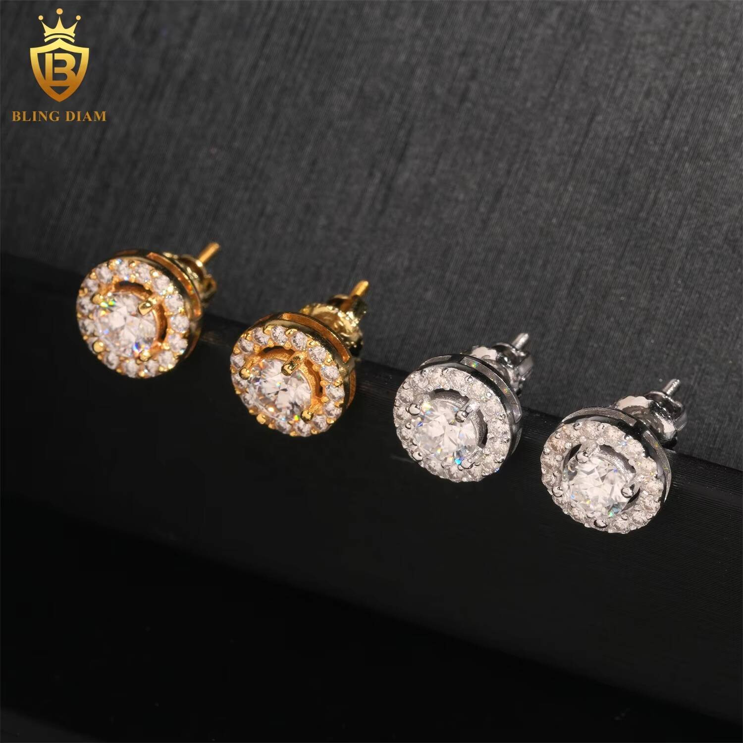 Hot Sale Shinning 925 Sterling Silver Vvs Moissanite Iced Out Custom Stud Earrings