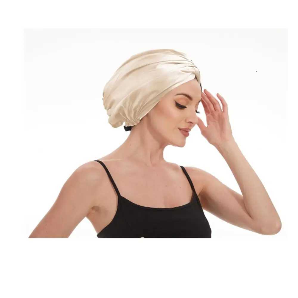 Double-layer Satin Sleep Cap Soft Elastic Adjustable Silky Satin Bonnet Curly Hair Headwear Hair Cap Sleeping XJ250812