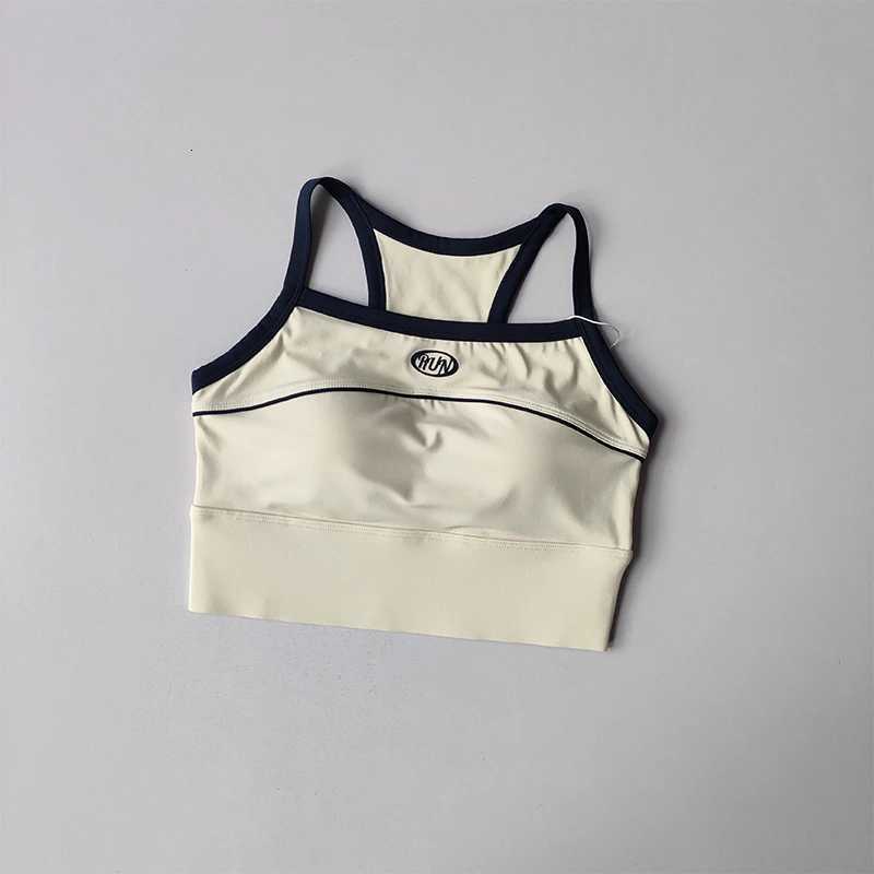 Contrasting Color Integrated Fixed Cup Underwear Gathering Shock-proof Slimming Sports Vest Running Pilates Training Bra Z250812