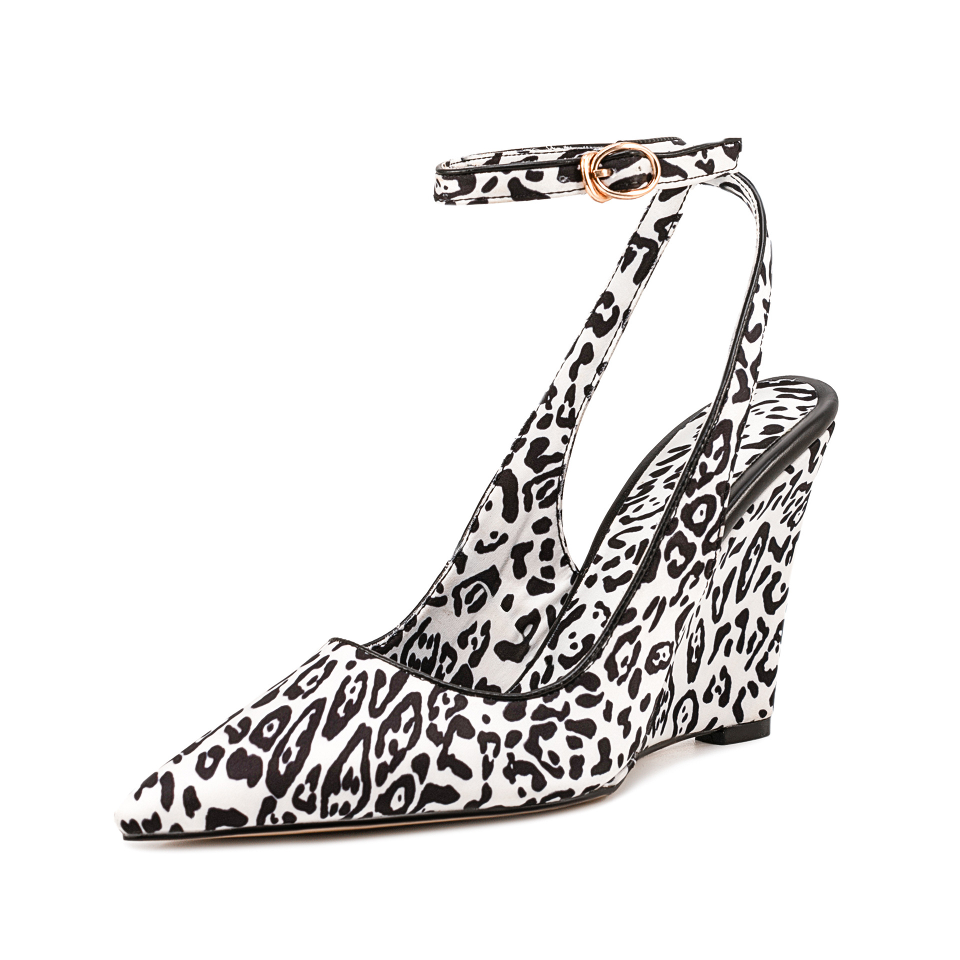 Glitter Sequin Platform Sandals - Animal Print Pointed Toe Ankle Strap Wedges (Multicolor/Black/Pink)