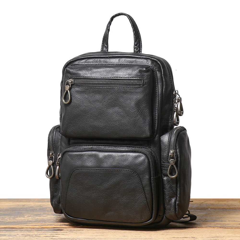 Luokir Mens Leather Backpack Top Layer Cowhide Shoulder Bag Casual Small Backpack Large Capacity Multifunctional Chest Bag W250812