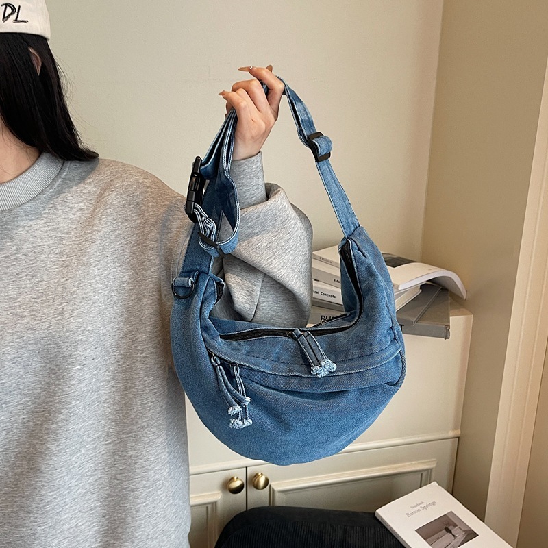 Denim New Fashion Versatile Shoulder Crossbody Large Capacity Commuter Handbag Dumpling Bag