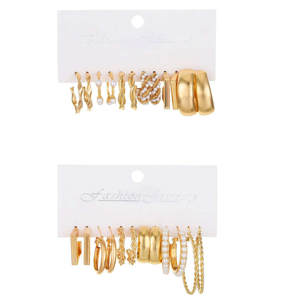 Geometric for Women Fashion Pearl Hoop Alloy Earrings Set