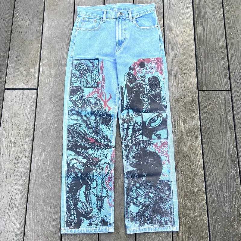 2K Anime Baggy Denim Trend Hand Drawn Printed Pattern New Men Women Pants Hip Hop Retro Harajuku Streetwear Unisex Casual Jeans X250812