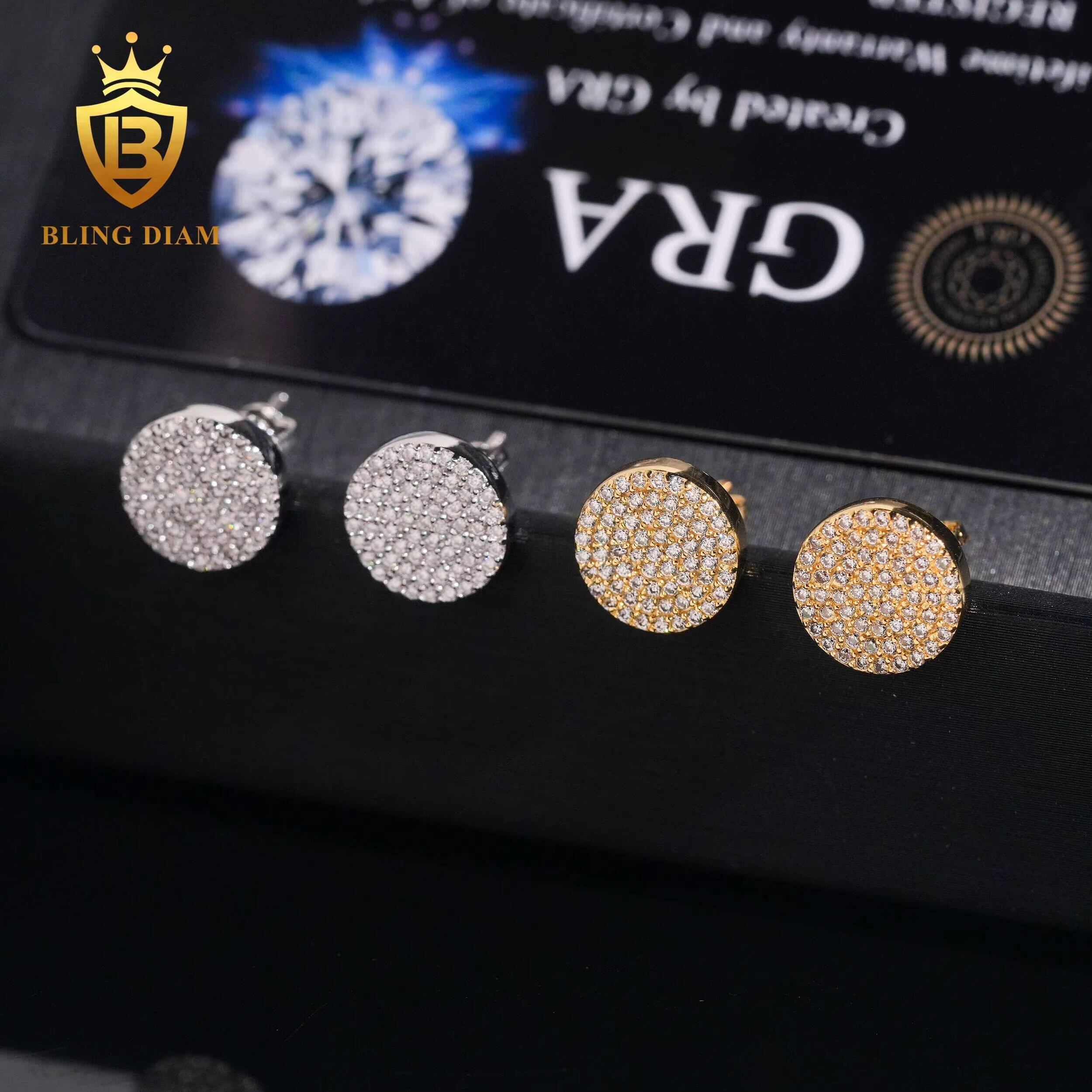 Hot Sale Fashion Moissanite Hip Hop Earring 10.5mm VVS1 Iced Out Moissanite Diamond Earrings 925 Sterling Silver Stud Earrings