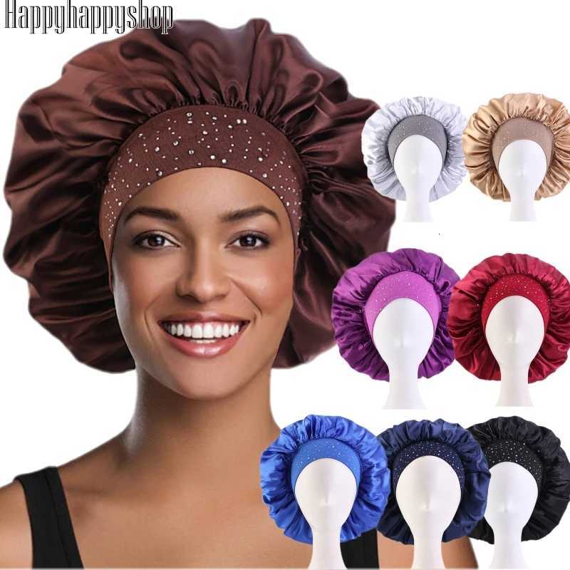 Big Size Beauty Satin Bonnet for Women Pure Color Sleep Night Cap Head Cover Turban African Headwear Bandanas Headwrap XJ250812