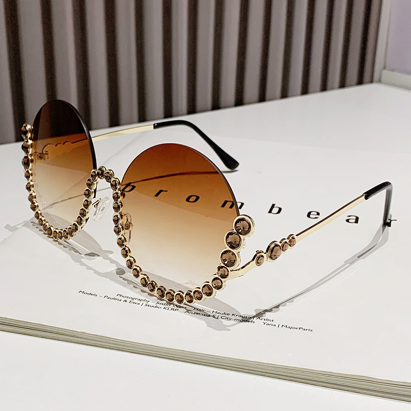 Designer Sunglasses For Women Oversized Sunglasses Diamond Round Sunglasses Luxury Polarized Goggle Pilot Alloy Frame UV400 Eyewear KP22