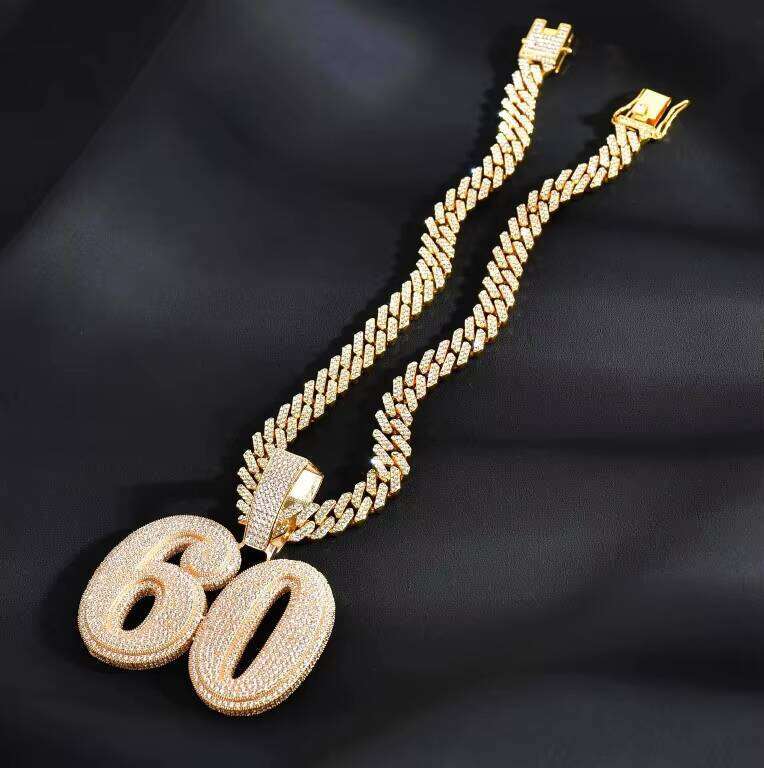 Hiphop Sterling Sier Gold Plated VVS Silicon Stone Number Letter Name Iced Out Pendant