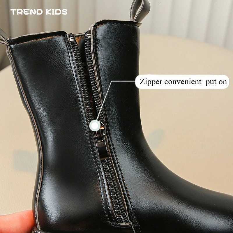 Children Leather Boots for Girls Simple Classic Fashion Kids Knee-High Boots Back Zipper Long Spring Winter New Rubber Shoes XJ250812