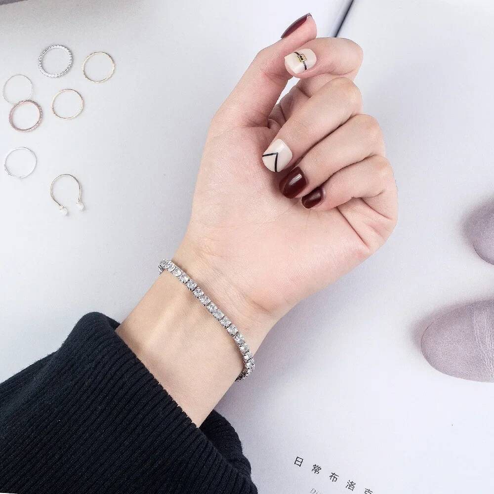 S Sterling Sier Bracelet Zirconia Tennis Ball Women Fashion Simple Engagement Wedding Charm Jewelry 4mm 16-20cm