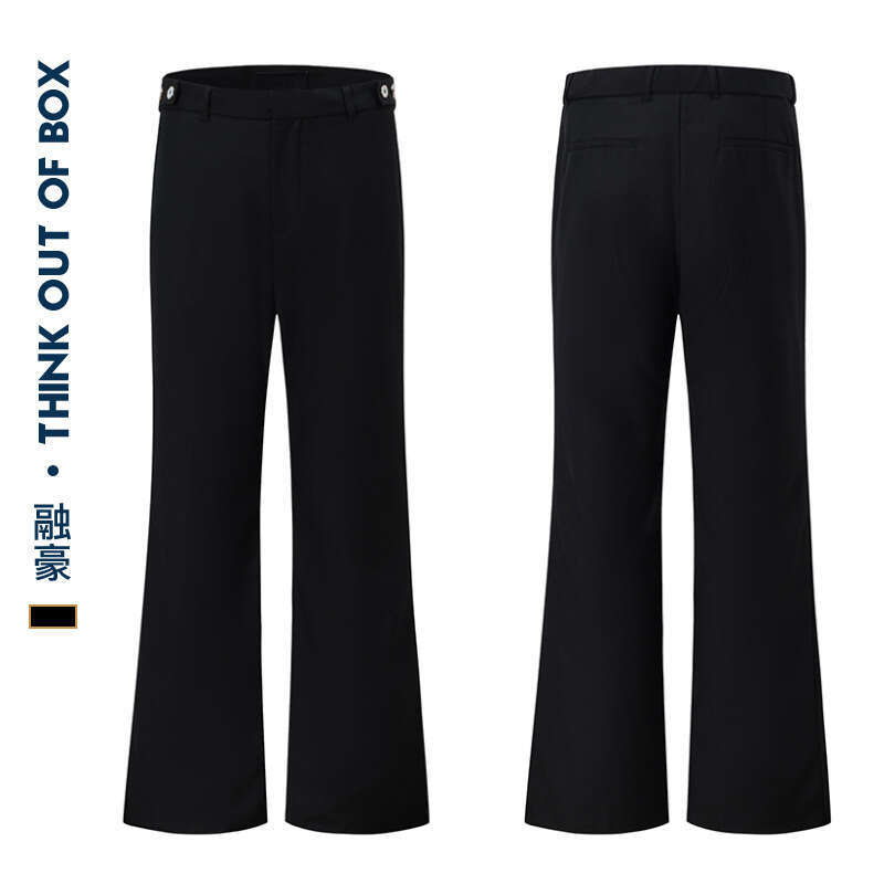 Summer Casual Dress Unisex Commuter Versatile Slimming Waist Adjustable Button Design Straight Long Pants B5