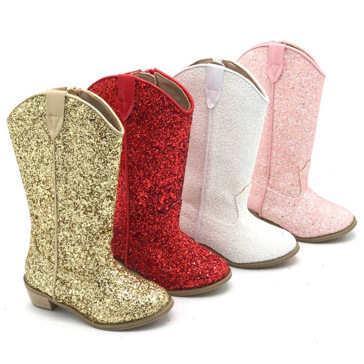 Girls Knee High Riding Boots Solid Color Glitter Leather Boot Autumn Winter Sexy Zipper Low Heel Pumps Sequin Comfortable Shoes XJ250812