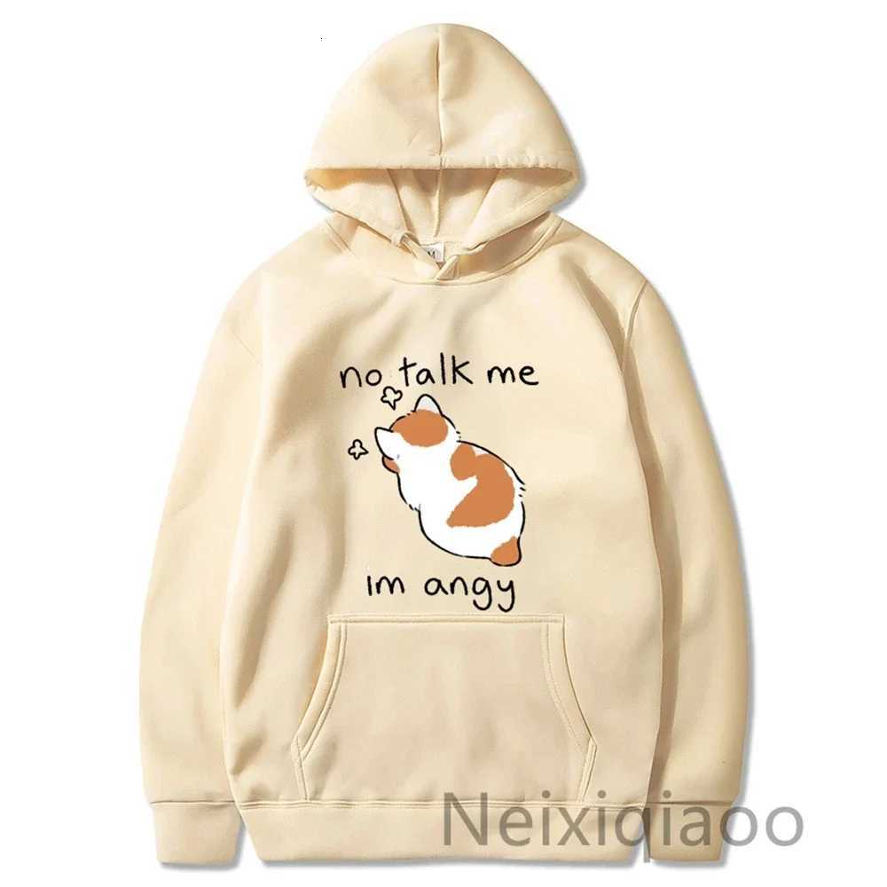 Plus Size No Talk Me Im Angy Cartoon Cat Prints Hoody Women Men Casual Hoodies Harajuku Autumn Winter Pullover Y250811