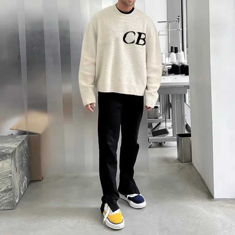 CB Jacquard Round Neck Knit Sweater Loose Fit Black White Big Label Sweatshirts for Men and Women Winter Oversized Knitted Sweater X250812