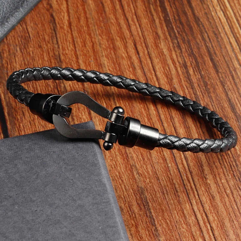 Fashion Rope Men Bracelet Double Layer Leather Bracelet for Men Stainless Steel Accessories for Lover Husband Jewelry Gift M250812 - view 4