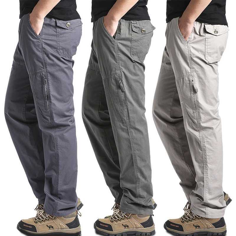 High Quality Mens Cotton Cargo Pants Casual Multiple Pocket Tactical Pants Spring Autumn Outdoor Camping Hiking Work Pants W250812