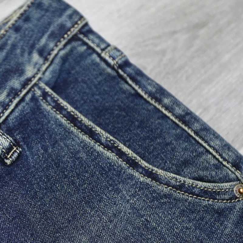 Mens Fashion Stretch Splicing Jeans Slim Personality Street American Retro Y2K Denim Trousers Distressed Ripped Pants Male X250812