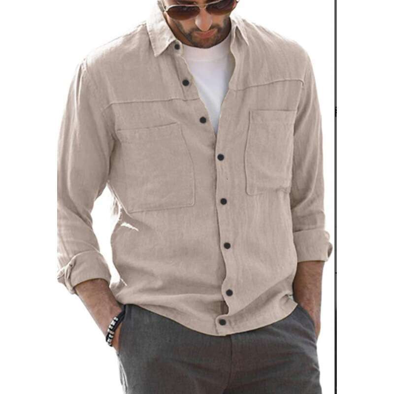Men's Casual European Size Solid Color Simple Long Sleeve Shirt for Men