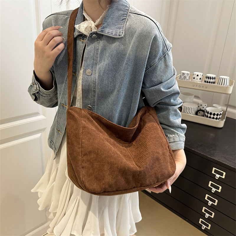 Large Capacity Simple Fresh New Fashion Casual Corduroy Single Shoulder Crossbody Tote Bag for Women ddmymarket