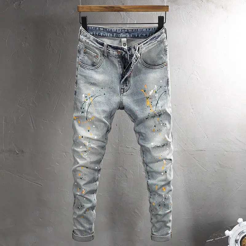 Mens Casual Spring Autumn Pencil Pants Patchwork Washed Hiphop Distressed Slim Designer Luxury Clothing Ink Jet Boyfriend Jeans X250812